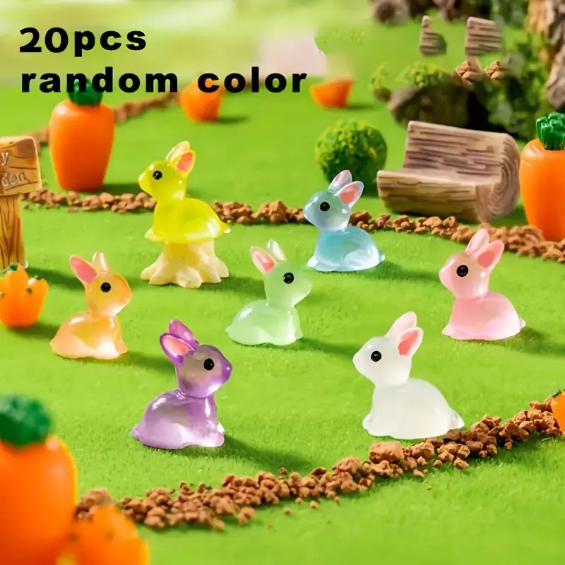 20pcs Multicolor Mini Glow-In-The-Dark Bunny Dolls, Resin Rabbit Models for Garden, Party Decor, DIY Crafts, Christmas Gifts