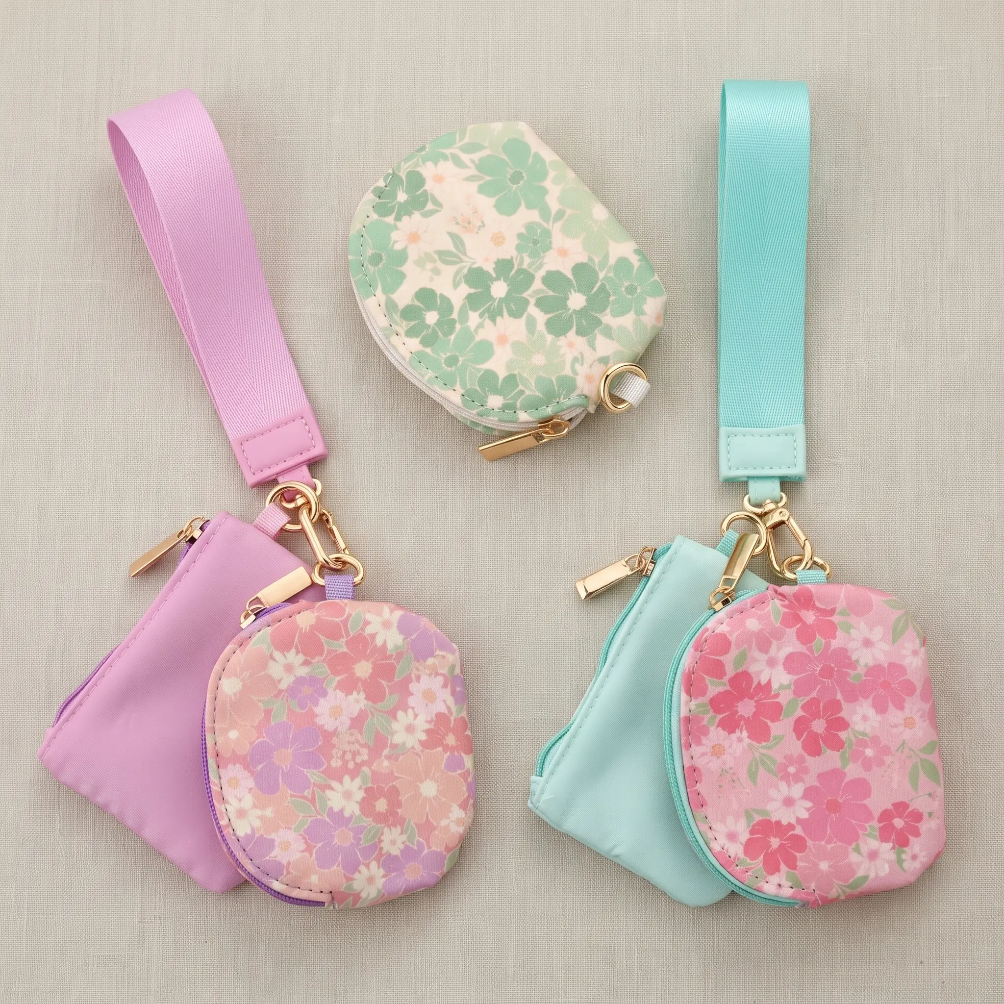 Women's Floral Print Waterproof PU Nylon Wristlet Bag - Compact Fold, Card & Coin Storage, Built-In Keyclip, Multifunctional for Travel & Daily Use