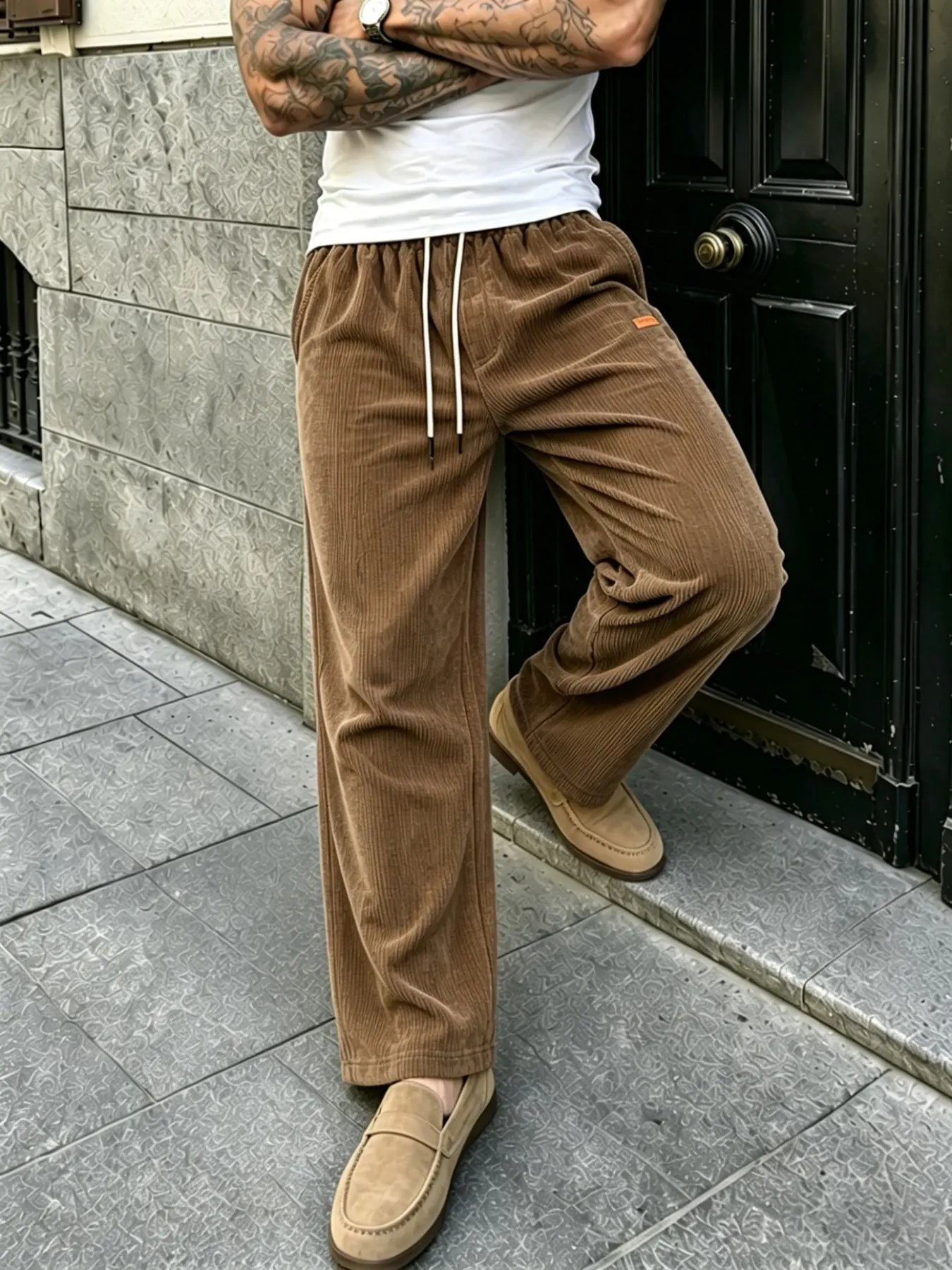 Men's High-Quality Casual Velvet Pants, Elastic Waist Drawstring, Loose Fit, Trendy, Multi-Color, Perfect for Daily Wear, Gifts