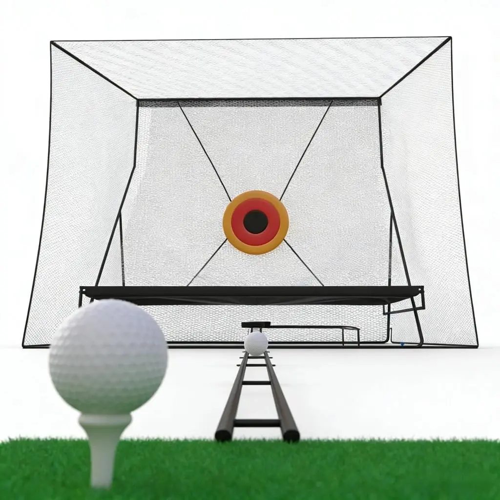 10x8Ft Golf Practice Net with 11Ft Ball Return Track – Heavy Duty Indoor Outdoor Golf Hitting Net – Impact Goal, Ball Blanket & Grass Mat – Perfect for Driving, Chipping, Swing Training – Golf Simulator Cage for Home
