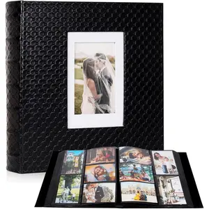 4x6 photo album, 600 pockets, black inner pages, button-type leather cover, large capacity album, suitable for birthdays, Christmas, weddings, anniversaries, and other occasions (black)