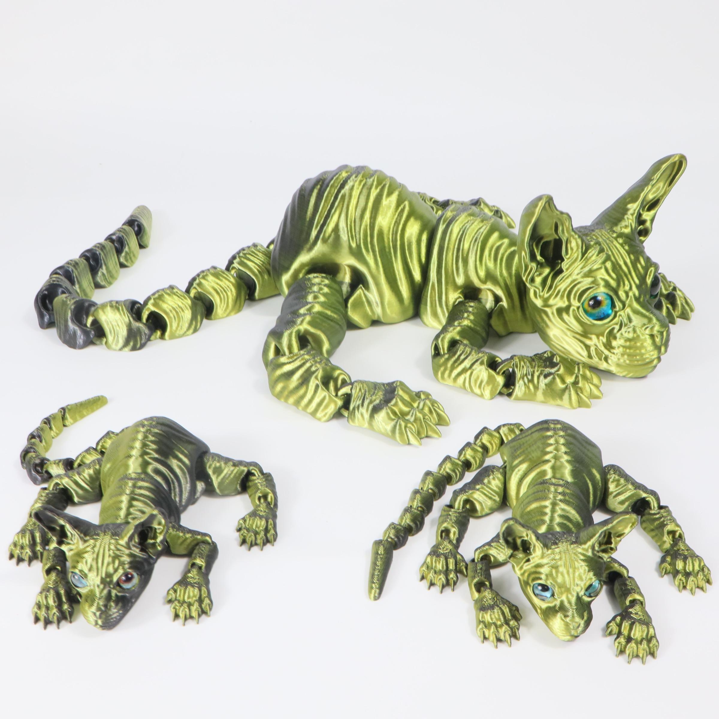 3pcs 3D Printed Cute Large Hairless Cat Decorative Figurine, Realistic Eyes, Colorful Kitten Gift Set, Perfect Holiday Party Decoration, Home Decor Ornaments