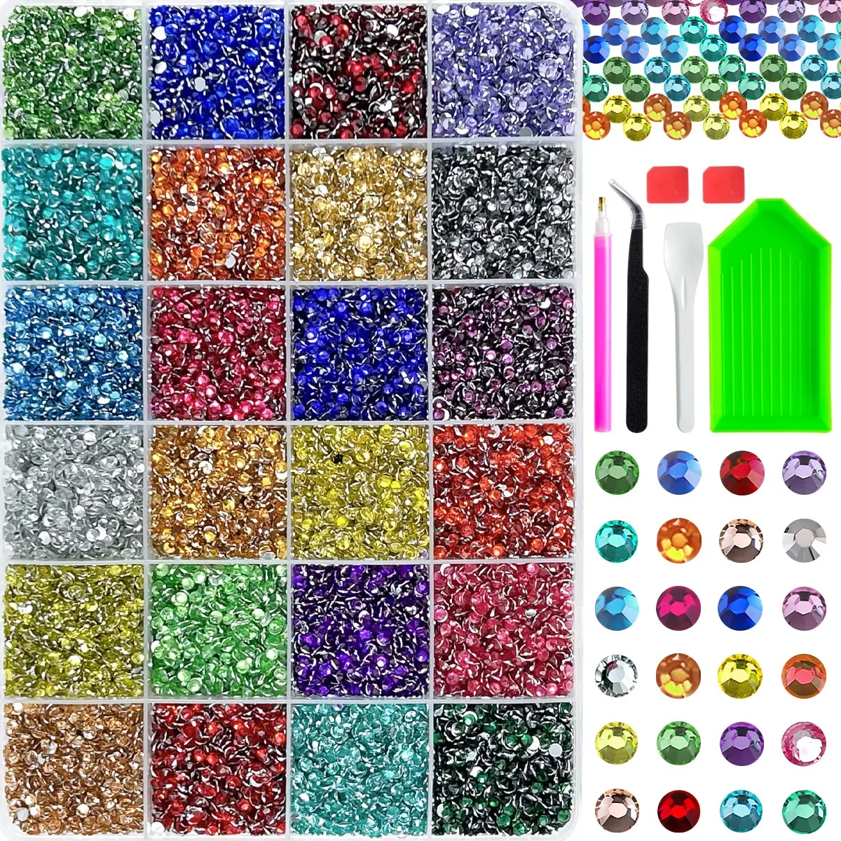 24 Color Resin Jelly Rhinestones Set, DIY Craft Kit, Includes Glue, Pliers, Perfect for Clothing, Cups, Shoes, Fabric, Nail Art, Women's Gift，Nail Art Rhinestones 、 Flatback Crystals 、 with Adhesive Glue 、 Diamond Painting