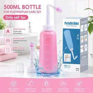 500ML Bottle for Postpartum Care set, with Storage Bag & Direct Injection Nozzle, Portable Handheld Upside Down Peri Bottle with Cover, 2 in 1 Bidet,Portable Travel Bidet Sprayer,Gentle and Soothing,for Women everyday hygiene  or Bedridden Patient (Pink)