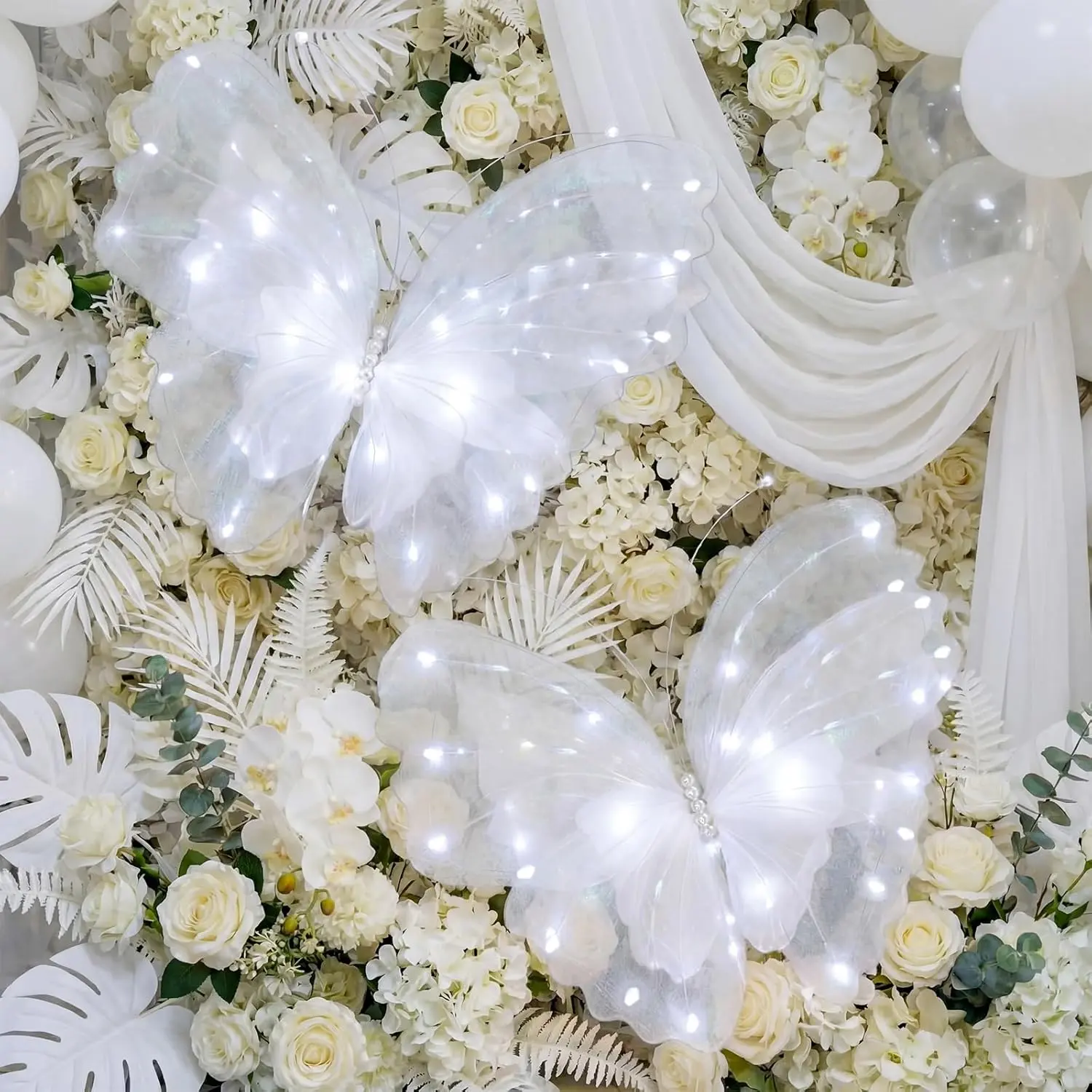 Yinkin 2 Pcs 20 Inch Large LED Butterfly Decorations Mariposas Grandes para Decoracion Giant Light up 3D Butterflies for Wedding Birthday Party Baby Shower Decor(White)