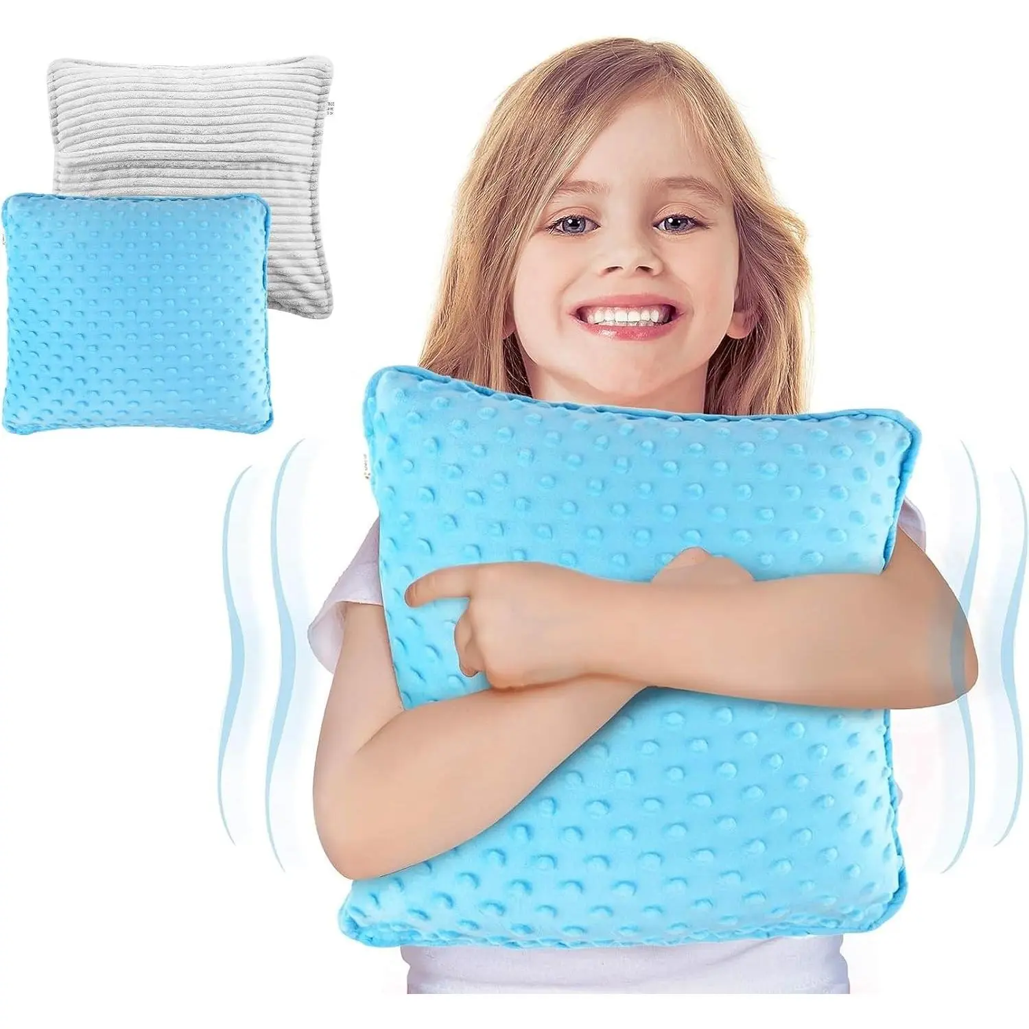 Vibrating Pillow Sensory Pressure Activated for Kids and Adults, 12” Plush Minky Soft Cover, Textured Therapy Stimulation Bumps-Vibrations, Music & Voice Recording (Blue)