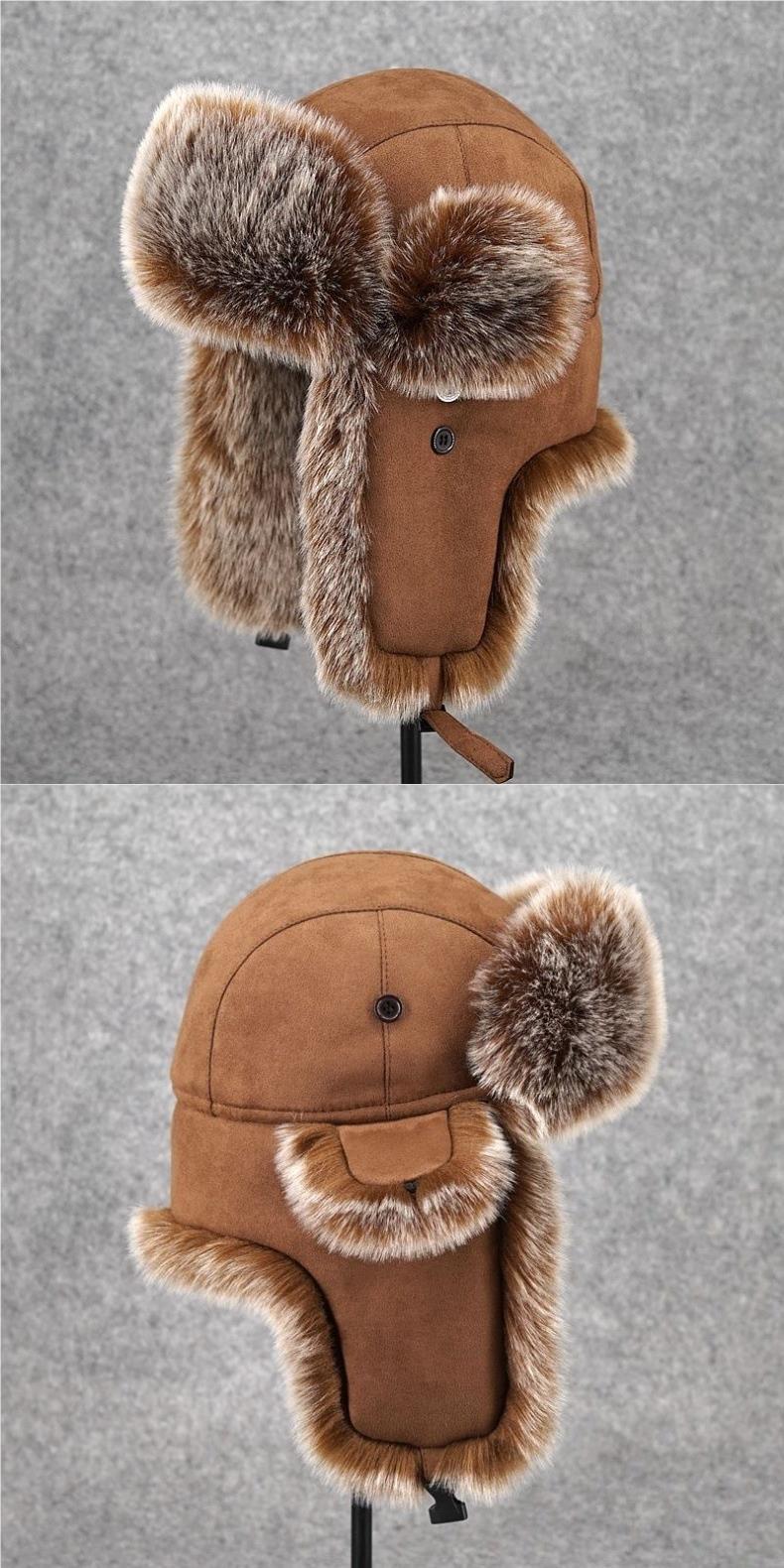 Men's Winter Ushanka Earflap Trooper Hat Aviator Windproof Hat Faux Fur Warm Hat Ski Beanies Cap Berets Skull caps