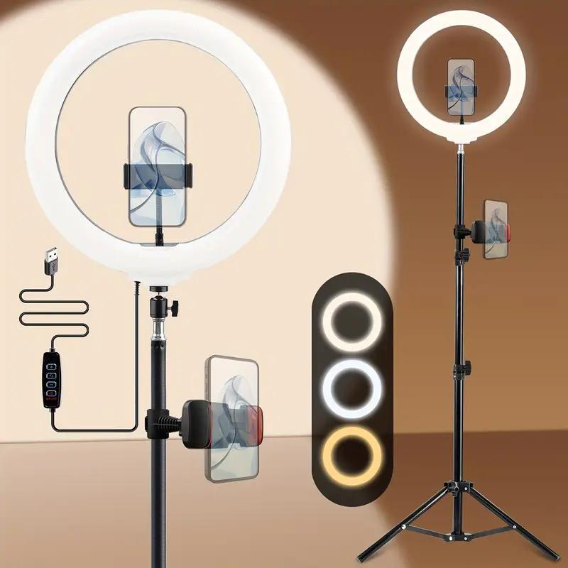 12"Ring Light with 63" Stand & 2 Phone Holders, 360° Adjustable Video Light for YouTube TikTok, Makeup,Photography, Ring Lights Compatiblewith All Cameras/Phones Selfie New Years valentine's  Content Creator Pack , Super Bowl