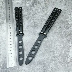 2 Pack Black Unsharpened Balisong Trainer Knife Stainless Steel Butterfly Fly Training Tool For Beginner Flipping Practice