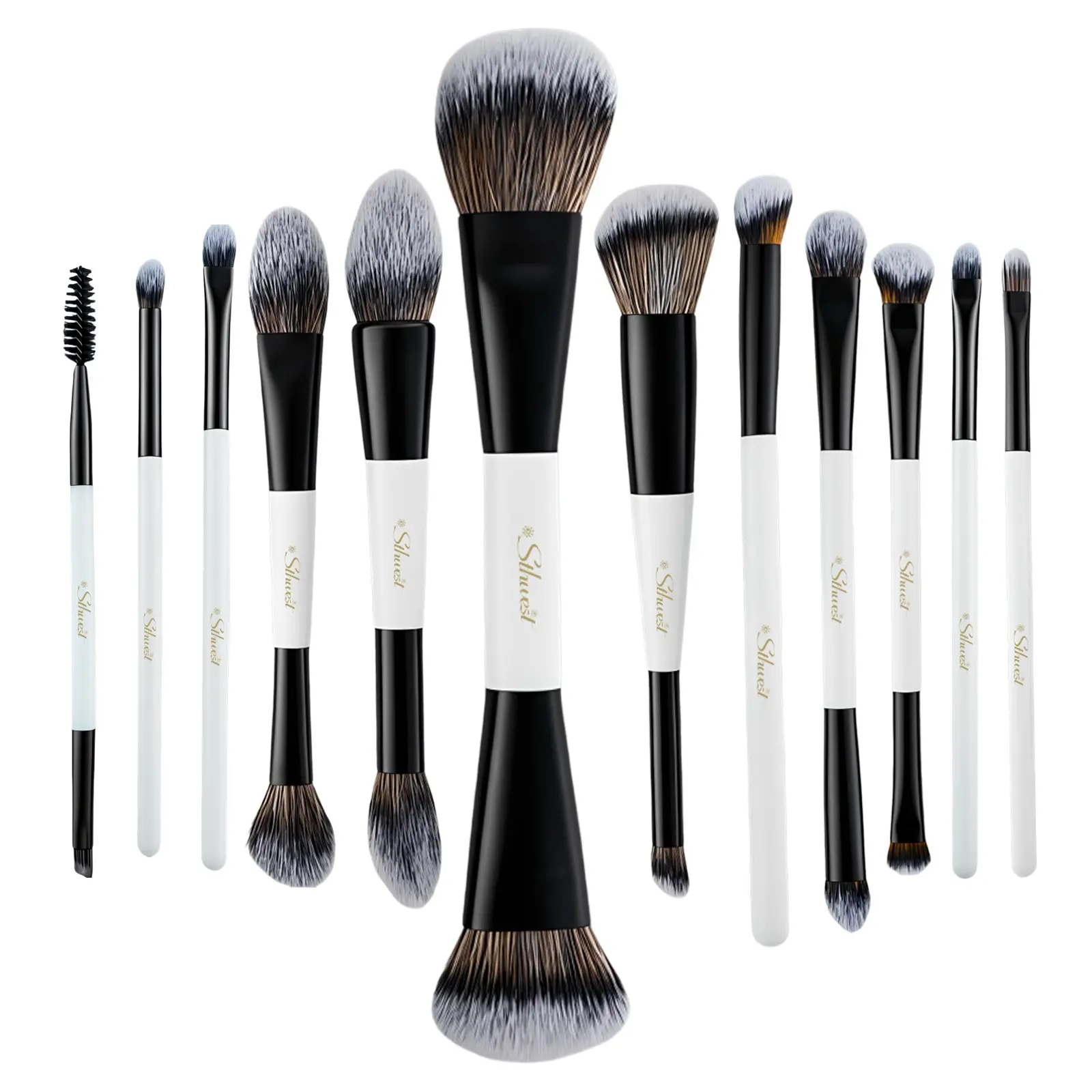12 Pcs Double-Sided Makeup Brush Set,Multi-Use Brushes for Contour, Foundation, Highlight, Blush, Eyeshadow, Eyeliner & Concealer,Travel Kit for Polished Daily Makeup, Beauty Brush Set