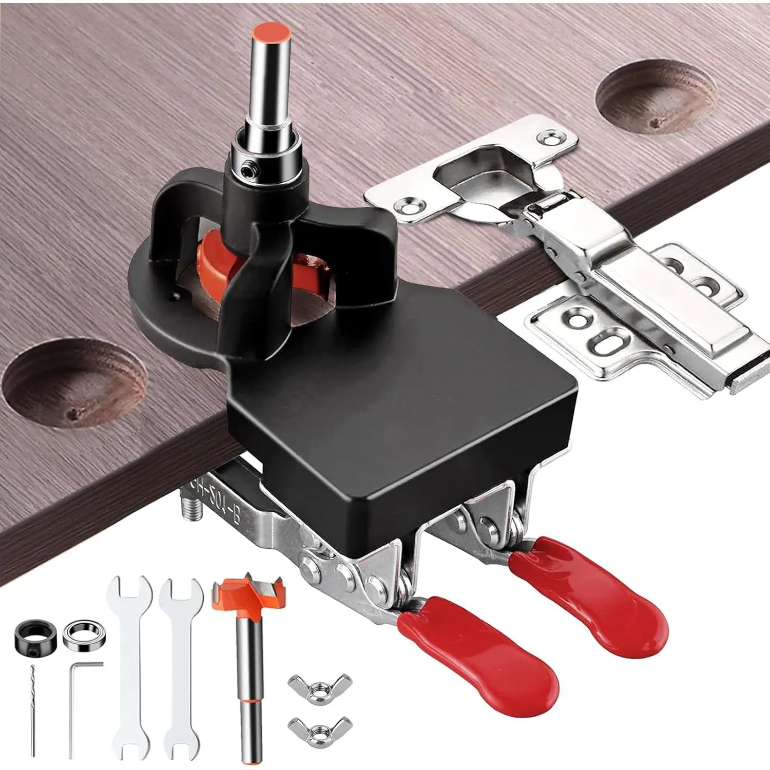 35mm Concealed Door Hinge, Accurate Locking Cabinet Hinge, Aluminum Alloy DIY Pocket Hole Jig, 2 Retaining Clips, Adjustable Quick Punch Cabinet Hardware