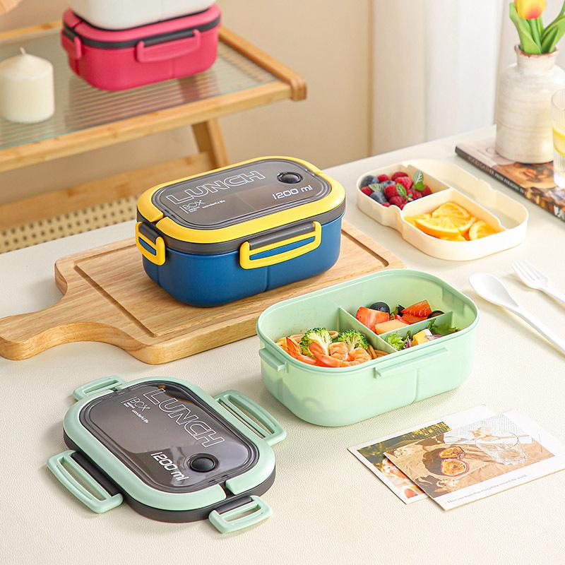 Double Layer Lunch Box with Compartments, Microwave Safe Reusable Plastic Food Container Set, Durable & Dishwasher Friendly, Ideal for School Work Use