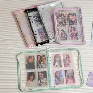 A5 Laser Star Zipper Binder Collect Book Refill Organizer DIY Journal Diary Transparent Kpop Idol Photo Album Kawaii Stationery