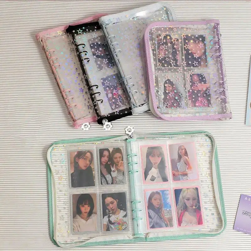 A5 Laser Star Zipper Binder Collect Book Refill Organizer DIY Journal Diary Transparent Kpop Idol Photo Album Kawaii Stationery