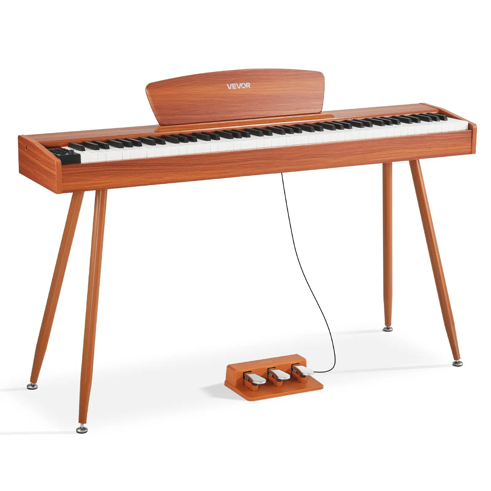 VEVOR 88-Key Fully Weighted Digital Piano (Wood Color) with Sheet Music Stand, Triple Pedals, Power Adapter, 280 Tones, Wireless Sync Support for Beginners