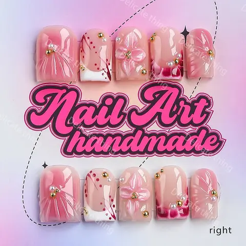 Y2K Square Nails, Fake Nails, 10 Fingers Per Set, Handmade, XS-S-M-L Sizes, Perfect for Parties, Dates, Gifts, Includes Glue, Pusher, File, Nails Press Ons