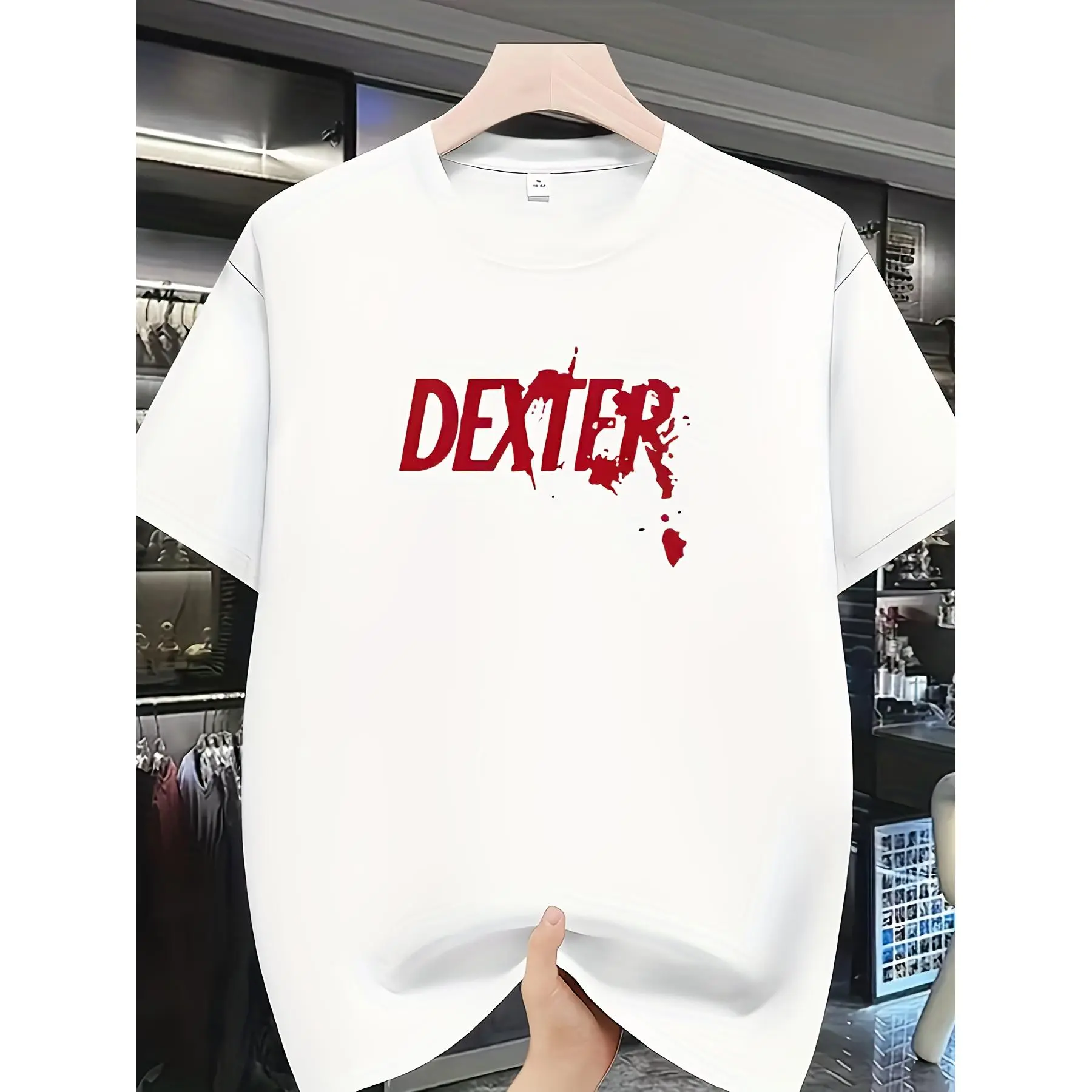 [Chinese Logo T-Shirt] Men's Red Chinese Logo T-Shirt - Short Sleeve Round Neck Summer Casual Shirt with Digital Print, Comfortable Stretch Fabric Suitable for Casual Attire & Ideal Gift