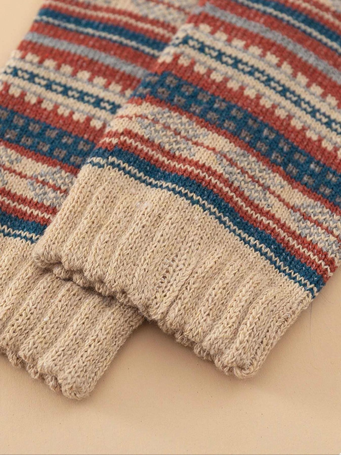 Women's Multicolor Colorblock Striped Print Crew Socks, Multipack Breathable Knit Mid Calf Socks for Women,  Women's Hosiery