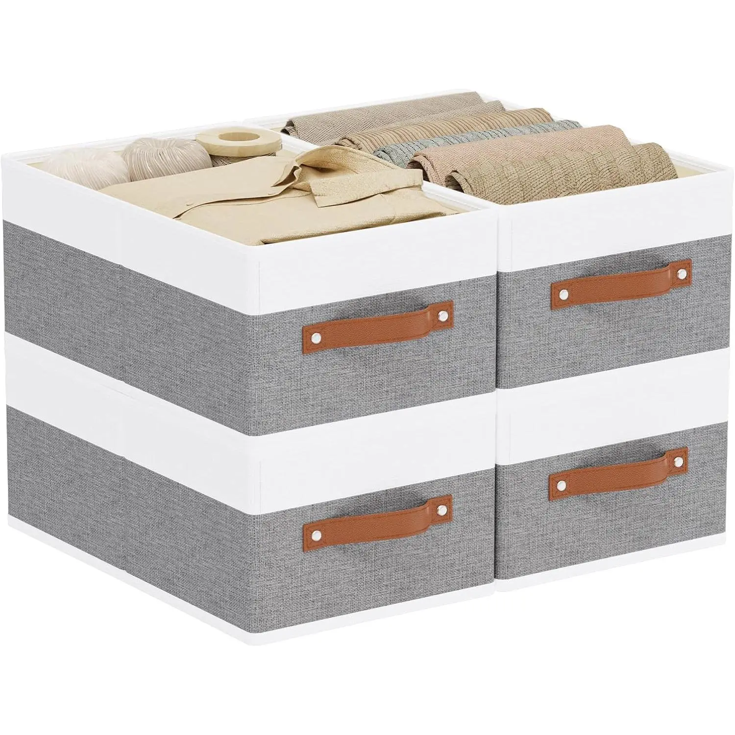 Fabric Storage Baskets 2/4/6-Pack Collapsible Spacious Canvas Bins with 3 Handles for Closet Shelving Home Storage Clothing Toys Blankets Linens