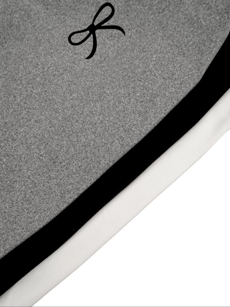 3pcs women's casual and fashionable slim fit small bow print details simple solid color pleated pullover shirt women's round neck long sleeved three piece T-shirt