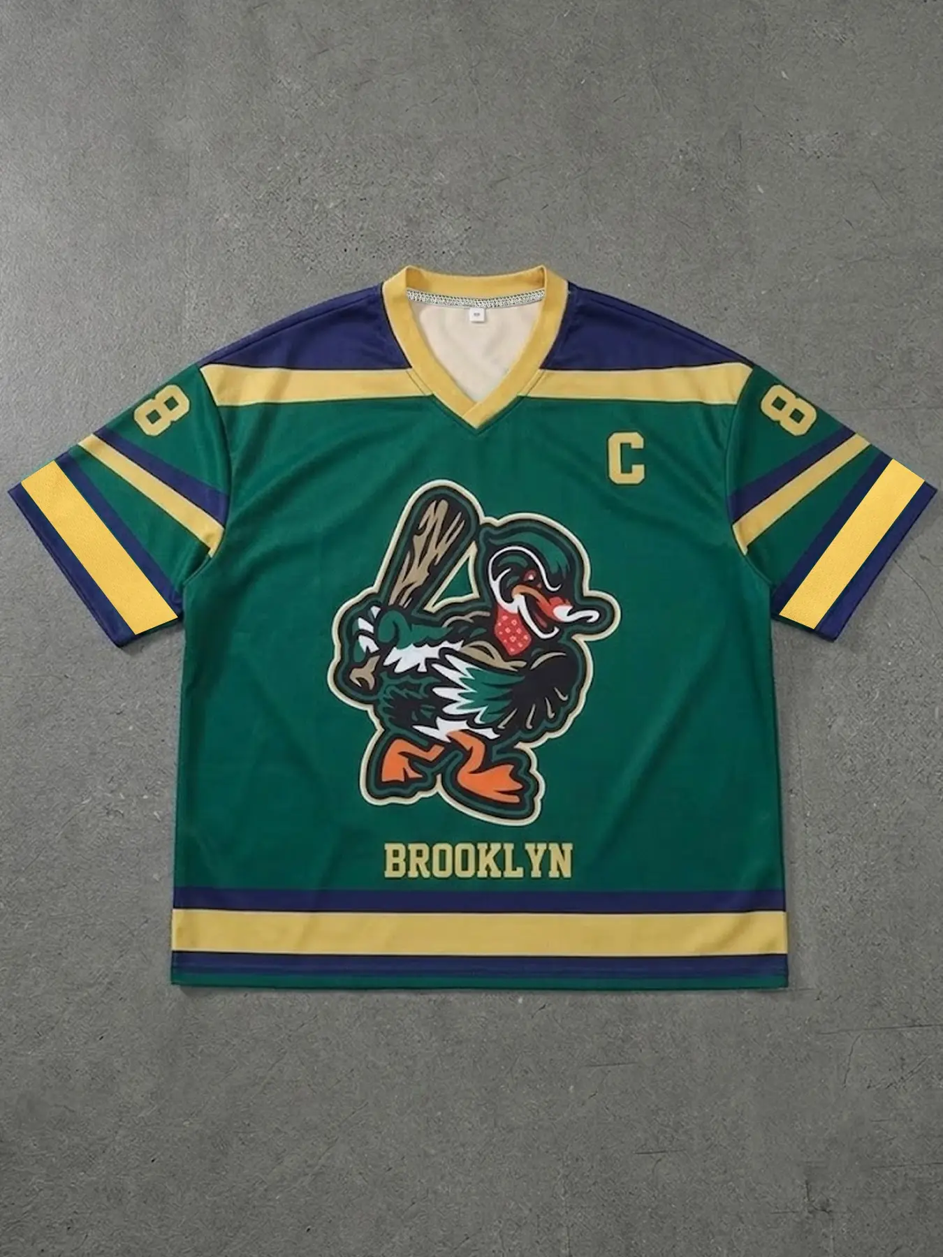Brooklyn Duck Team Loose Hockey Jersey, Cartoon Duck Logo, Breathable Mesh Fabric, Breathable Athletic Top, Vintage Style, Stylish Jersey, Casual Daily Wear, Sport Outdoor Clothing, Outdoor Sports Top
