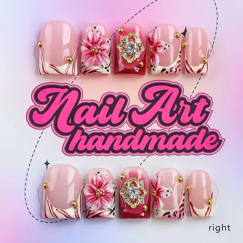 Y2K Style Press-On Nails, Handcrafted Press Ons, 10pcs Handmade Press Ons Artificial Nails, XS-S-M-L Sizes, Perfect for Parties, Includes Jelly Glue, Crystal Stick, File, Nail Art Supplies
