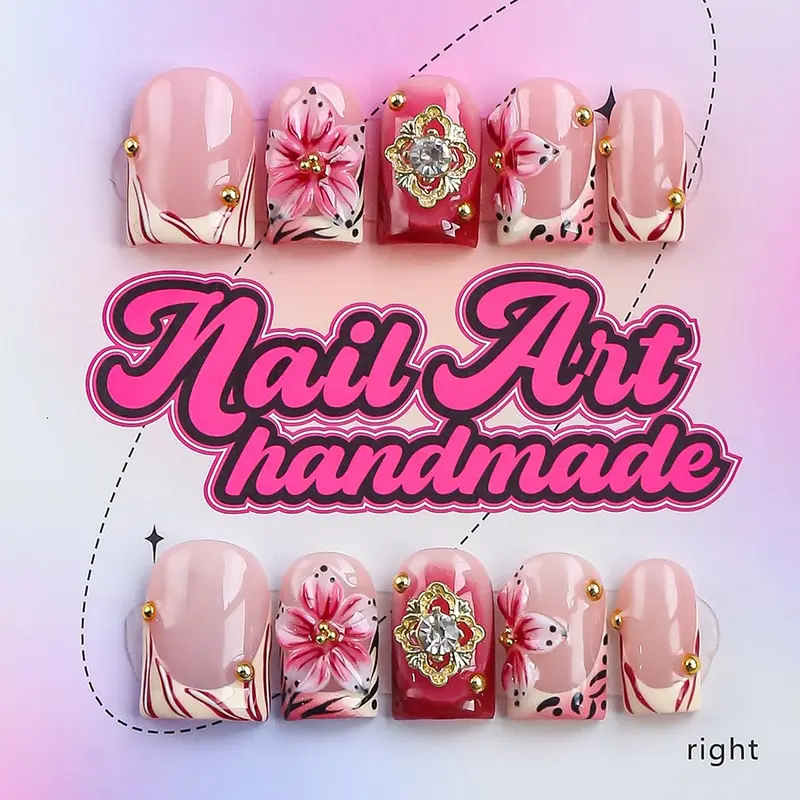 Y2K Style Press-On Nails, Handcrafted Press Ons, 10pcs Handmade Press Ons Artificial Nails, XS-S-M-L Sizes, Perfect for Parties, Includes Jelly Glue, Crystal Stick, File, Nail Art Supplies