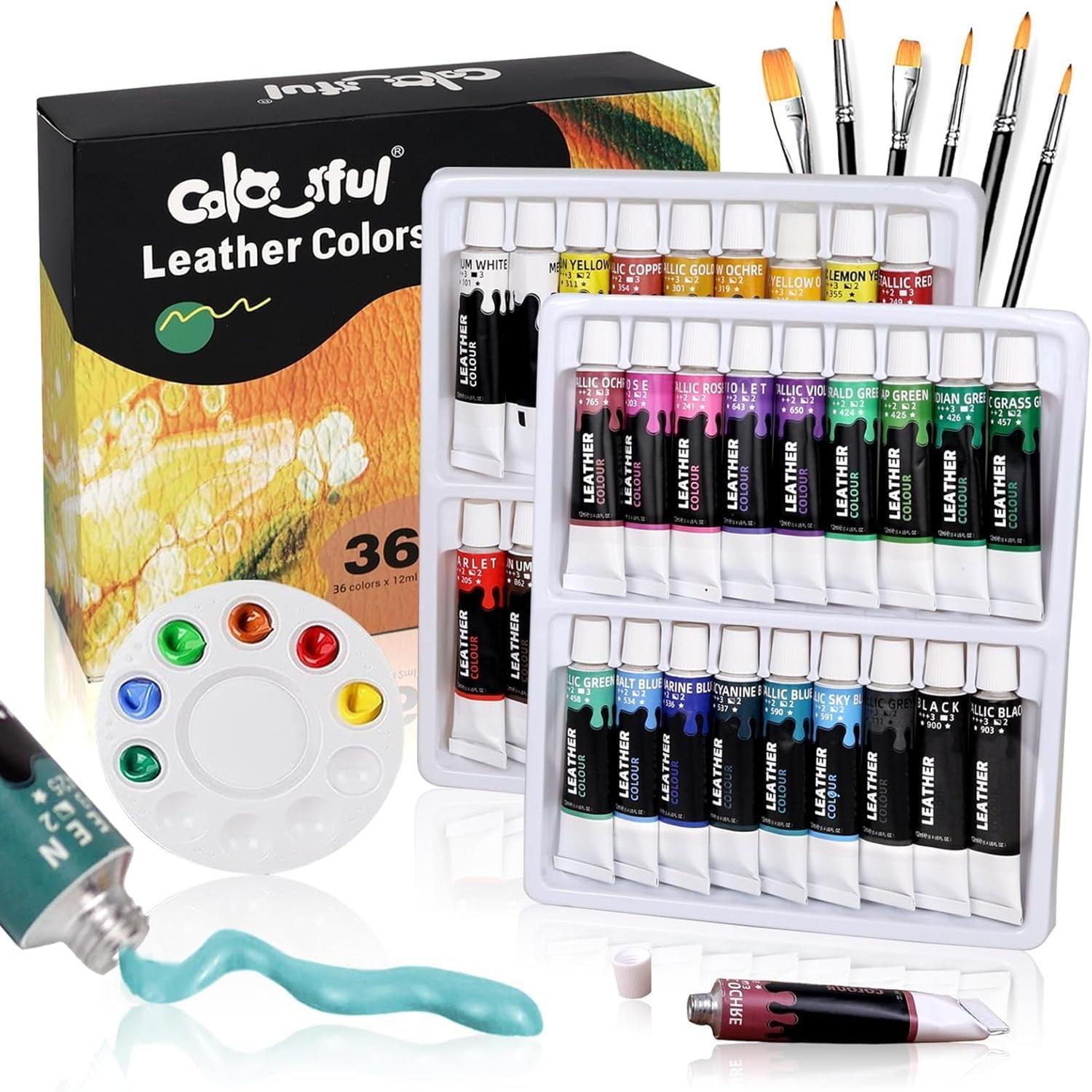 Acrylic Leather Paint with Brush, 12/24/36 Colors 12ML Leather Paint for Bag & Wallet Decor, Crafts DIY & Customizing Leather Projects, DIY Painting Supplies