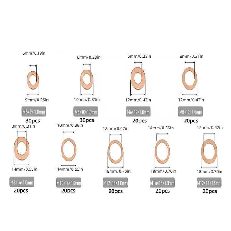 Copper Flat Washer, O-shaped Sealing Washer, Oil Seal Gasket, Flat Washer for Car Engine, Auto Parts
