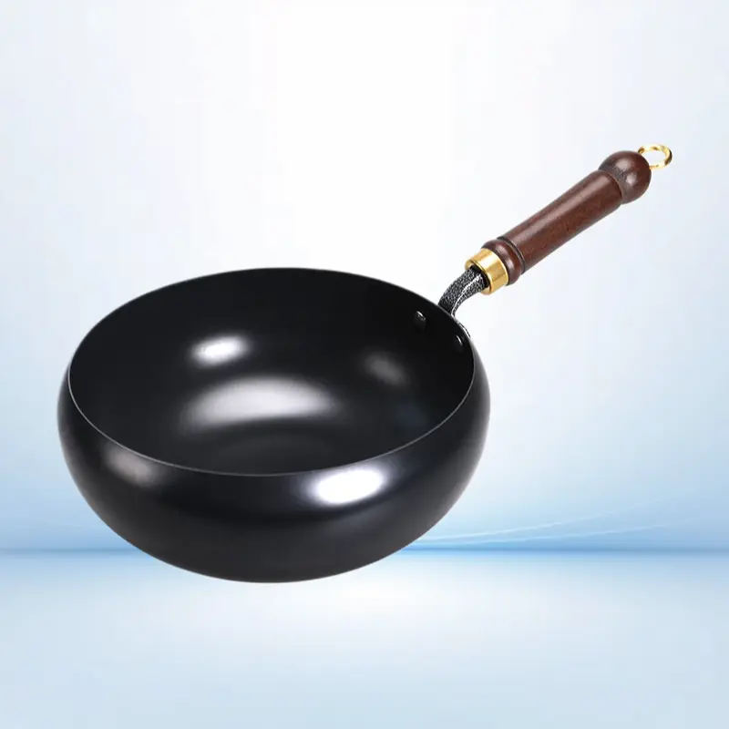 Traditional Pumpkin Belly Shaped Uncoated Refined Iron Wok, Versatile Old Iron Pan for Home Cooking Works with Induction Cooker and Gas Stove