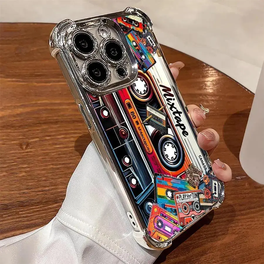 Retro cassette-shaped phone case, vintage trendy and fashionable, suitable for iPhone 17 Air 16 15 14 13 12 11 Pro Ma, four-corner shockproof transparent casual soft rubber phone protective case, a holiday gift for friends, family, and yourself,summerwins