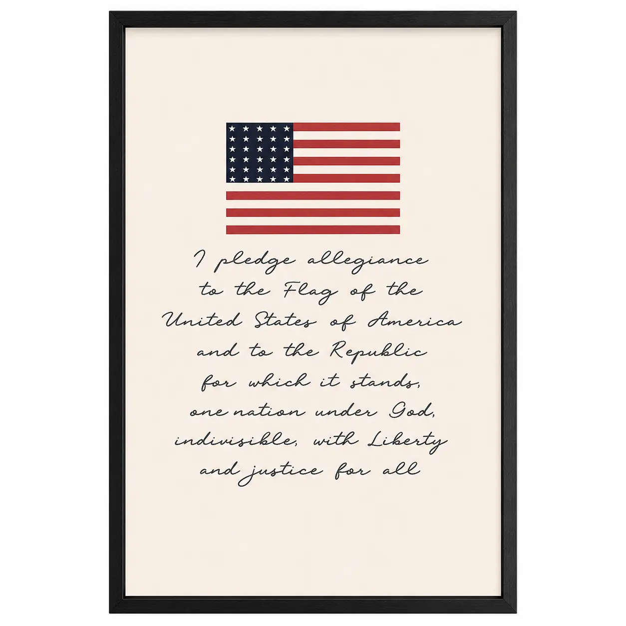 American Flag Pledge of Allegiance Framed Canvas Wall Art, Vintage Patriotic Quote Poster, USA Country Wall Decor for Classroom Office Living Room