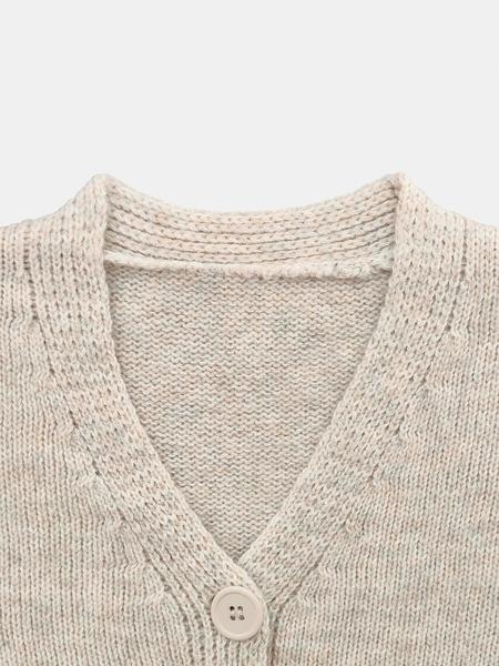 Women's V Neck Lantern Sleeve Sweater, Casual Loose-Fit Knitted Cardigan, Fall & Winter Fashion, Plain Color, One Button Design, Knitwear