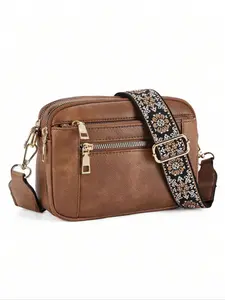 Retro minimalist practical texture shoulder bag, wide shoulder strap design, multiple zippered pockets, reasonable separation, light luxury style elegant niche design sense crossbody bag, can accommodate mobile phones, lipstick, hand cream