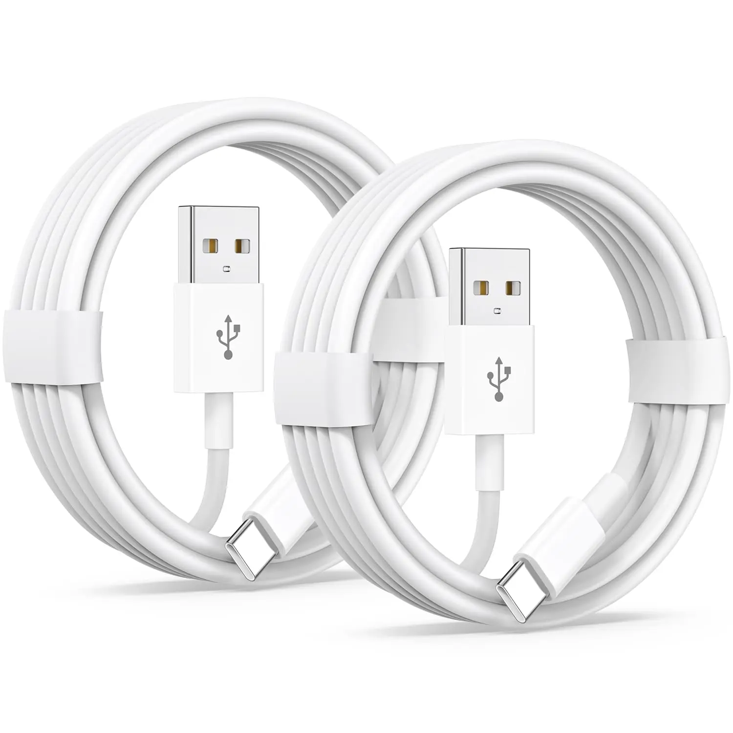 2-Pack 3FT USB-A to USB-C Charging Cord White - Default Plug-in Sync Cable for 17/17 Pro Max/Air/16e/16/15 Pro Max/Plus, iPad, Galaxy, Pixel Smartphone, Cellphone & Electronic Devices, 2-Pieces