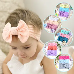 Girl's 3-Piece Cable Knit Bow Nylon Elastic Hair Bands, Soft Wide Turban Headwraps, 1-Size Toddler Hair Accessories, Sports & Outdoor Hat Accessory, Birthday Gift, Elastic Band