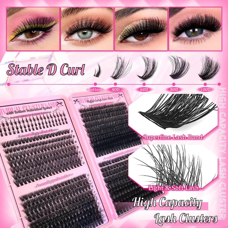 Natural Look Eyelashes Extension Set, DIY Eyelash Extensions, 1 Set Eyelashes Clusters & Lashes Glue & Tweezers & Brush, Eye Makeup Accessories for Women, Eyelash Extension Kit Cosmetic