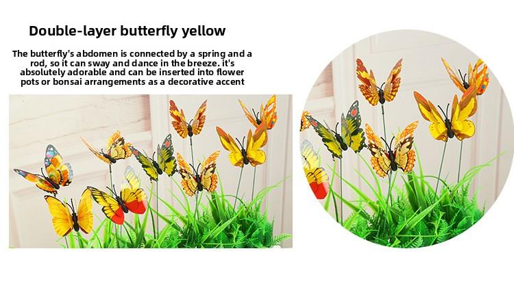 New artificial butterfly crafts, double-layer waterproof, with insertable rods, artificial butterflies for outdoor decoration, pack of 10