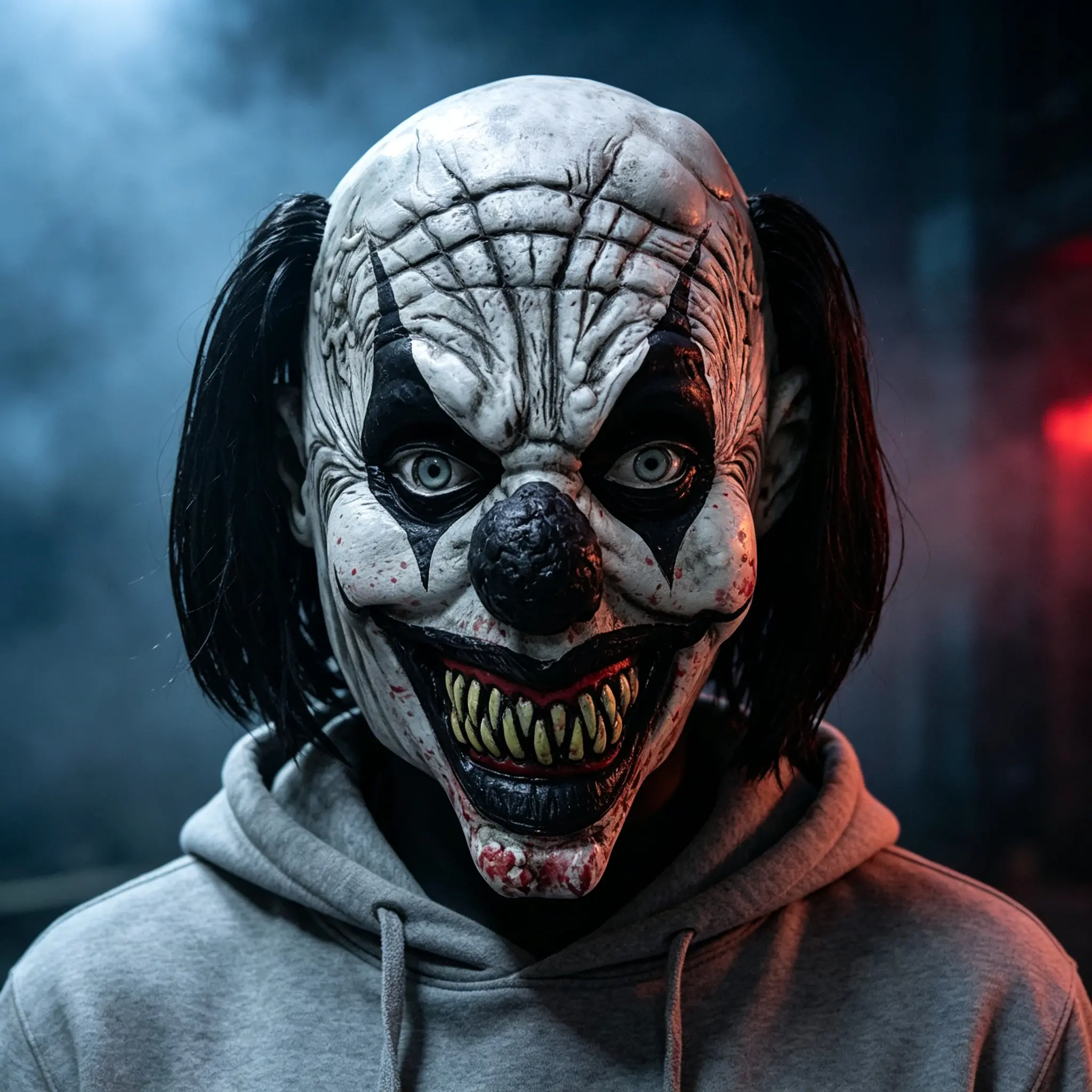 Horror Clown Mask with Distorted Features and Bloodstains for Halloween Costumes
