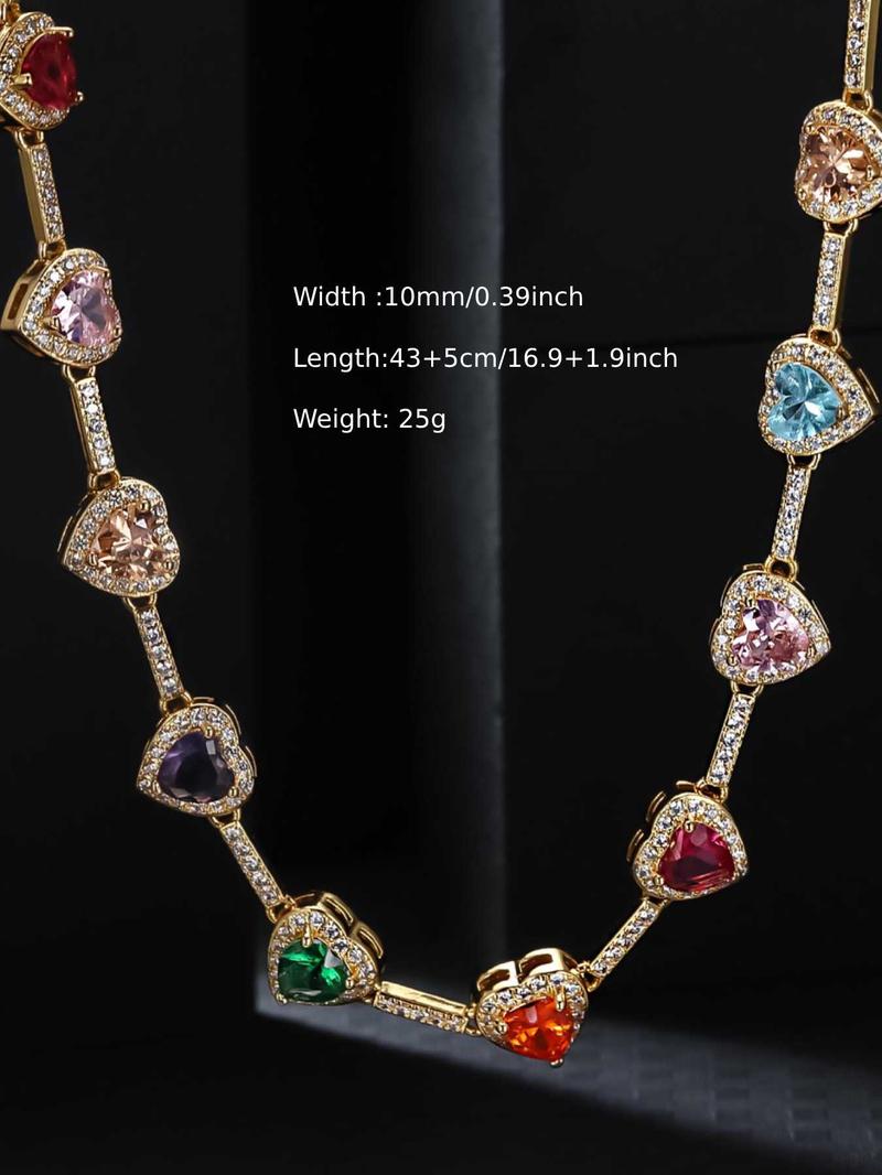 Colorful Heart Shaped Imitation Crystal Decor Statement Necklace, Elegant Luxurious Gift for Mom & Girlfriend, Fashion Jewelry Accessories for Women