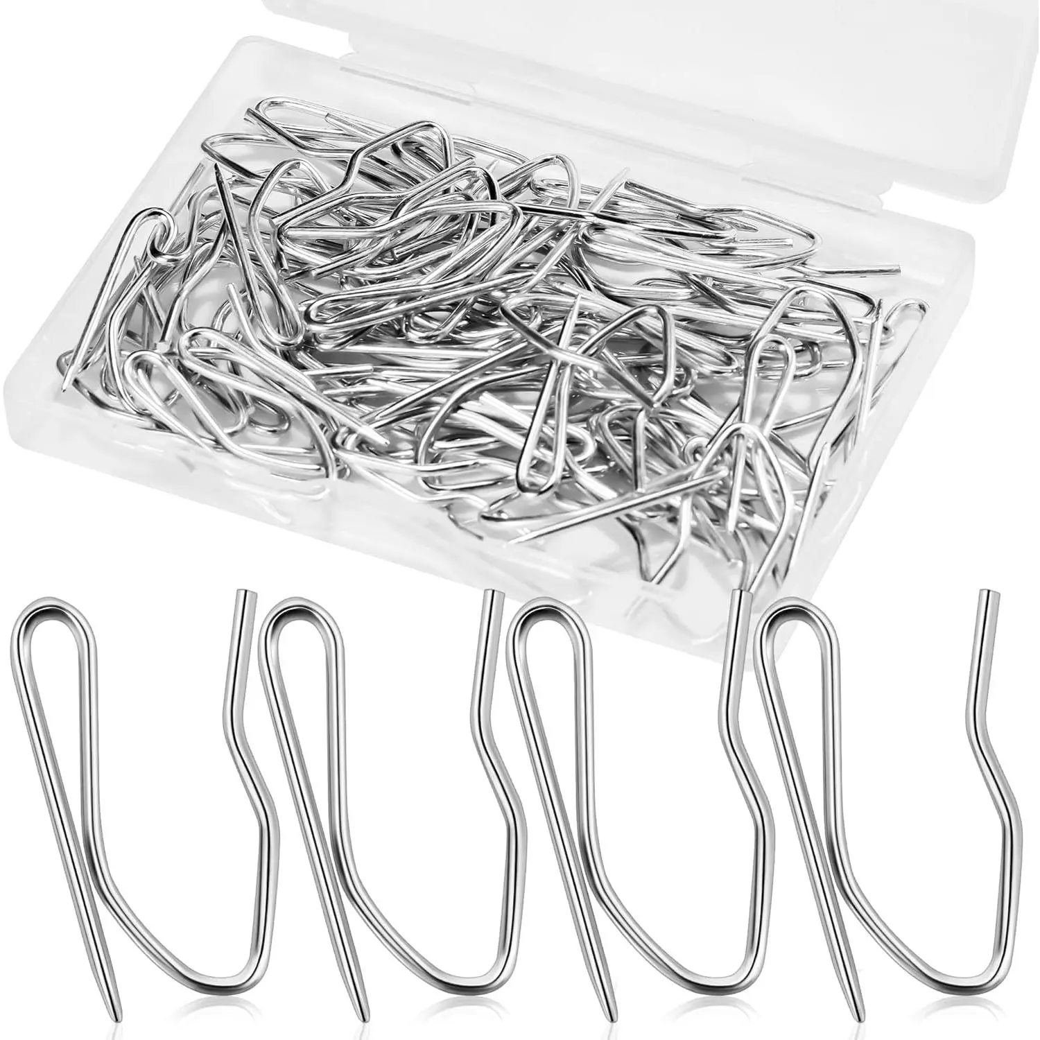 1.25IN Curtain Hooks for Drapes, 58 count  Rustproof Metal Drapery Hooks Pins for Header Type Window/Door/Shower/RV Curtains, Not for Tap-Top/Grommet Top/Red-Pocket Curtains