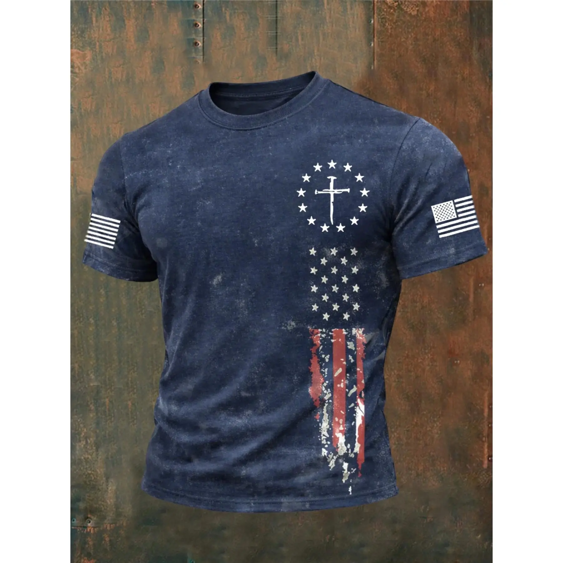 NiXECI brand men's short-sleeve T-shirt with a Christian flag and cross pattern