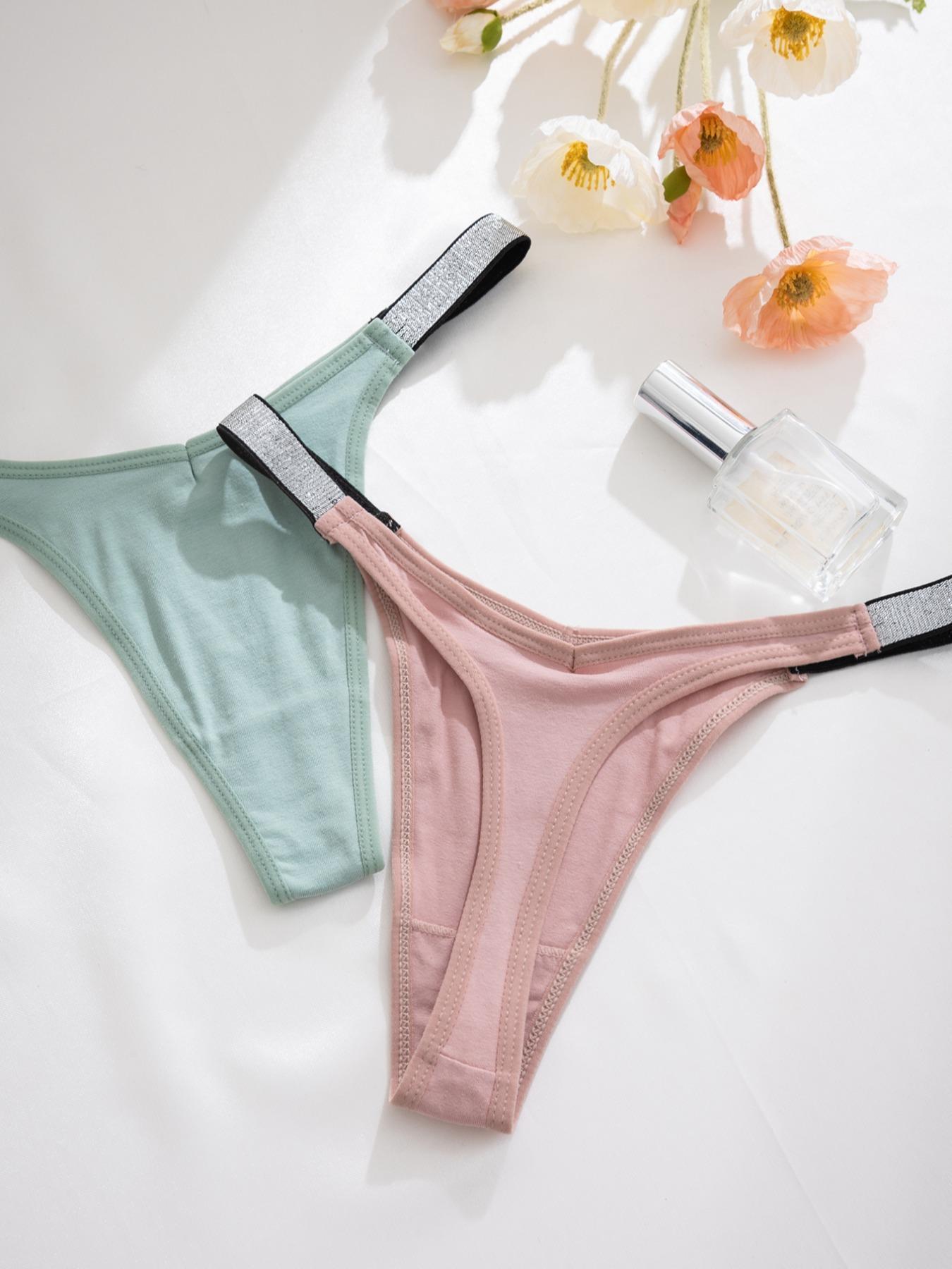 Women's Glitter Solid Color Drop Waist Thong, Regular Fit Casual Comfy Breathable Seamless Panty for Daily Wear, Ladies Underwear for All Seasons, Underwear for Women, Seamless Design