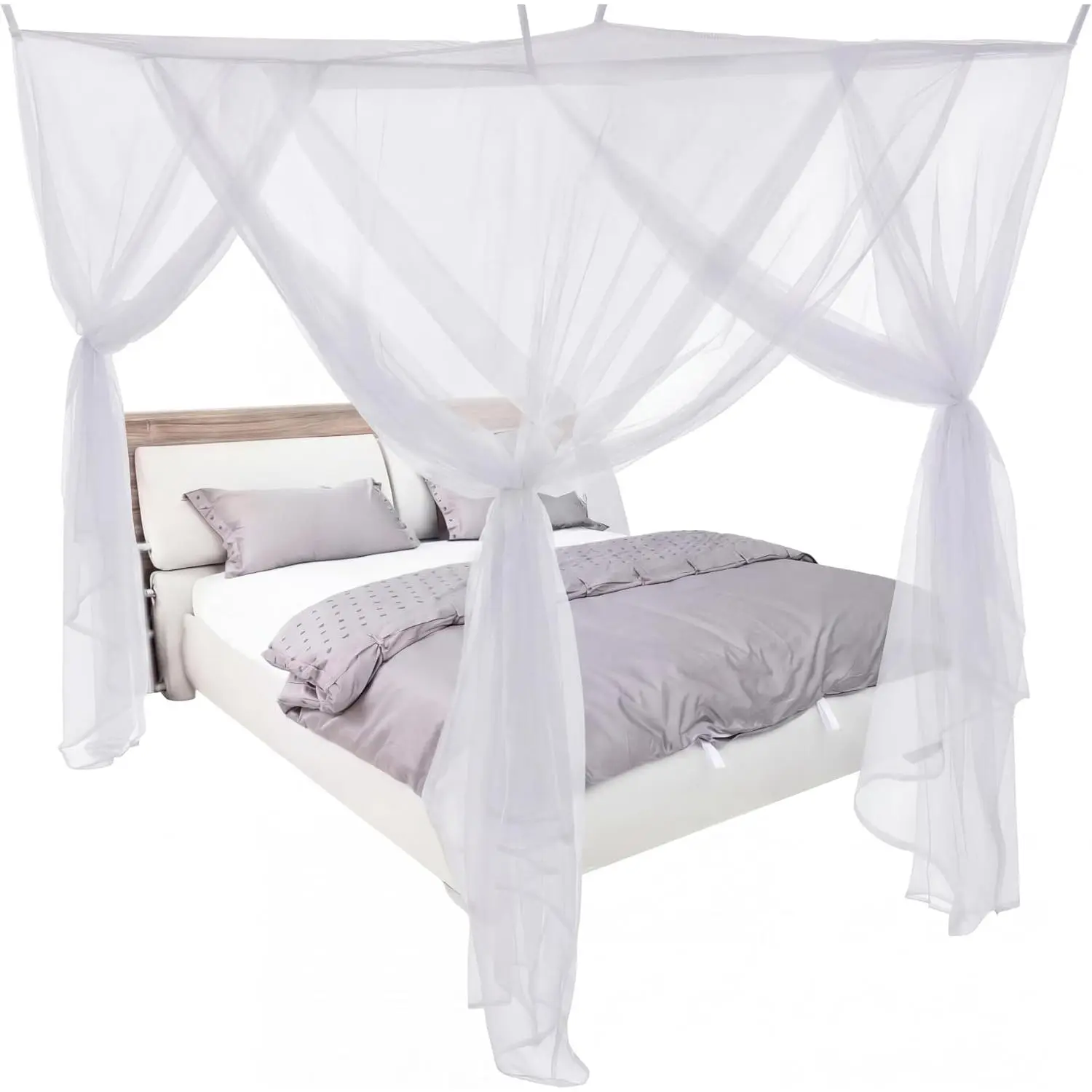 4 Corners Net Bed for Single Twin Full Size, Rectangular Bed Curtains Drapes with 4 for Home Indoor(White,L75 X W35.5 X H59 Inch)
