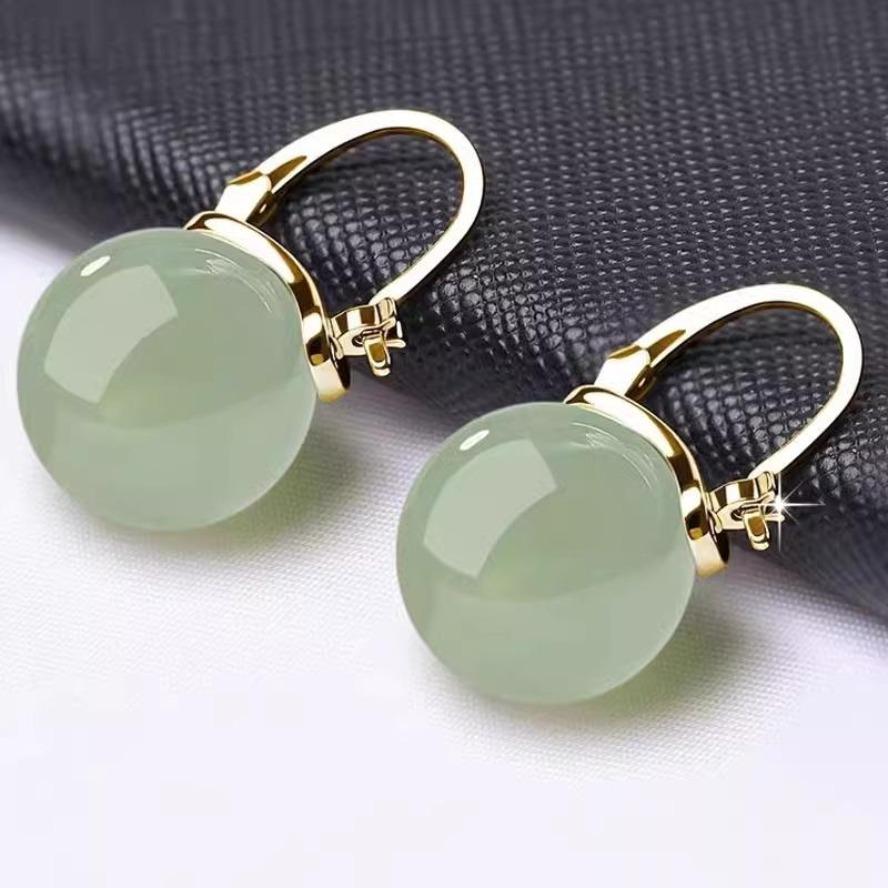 Flash & Finesse Jade Earrings, Anti-Allergy with Secure Buckle, Elegant Personality Jewelry for Women