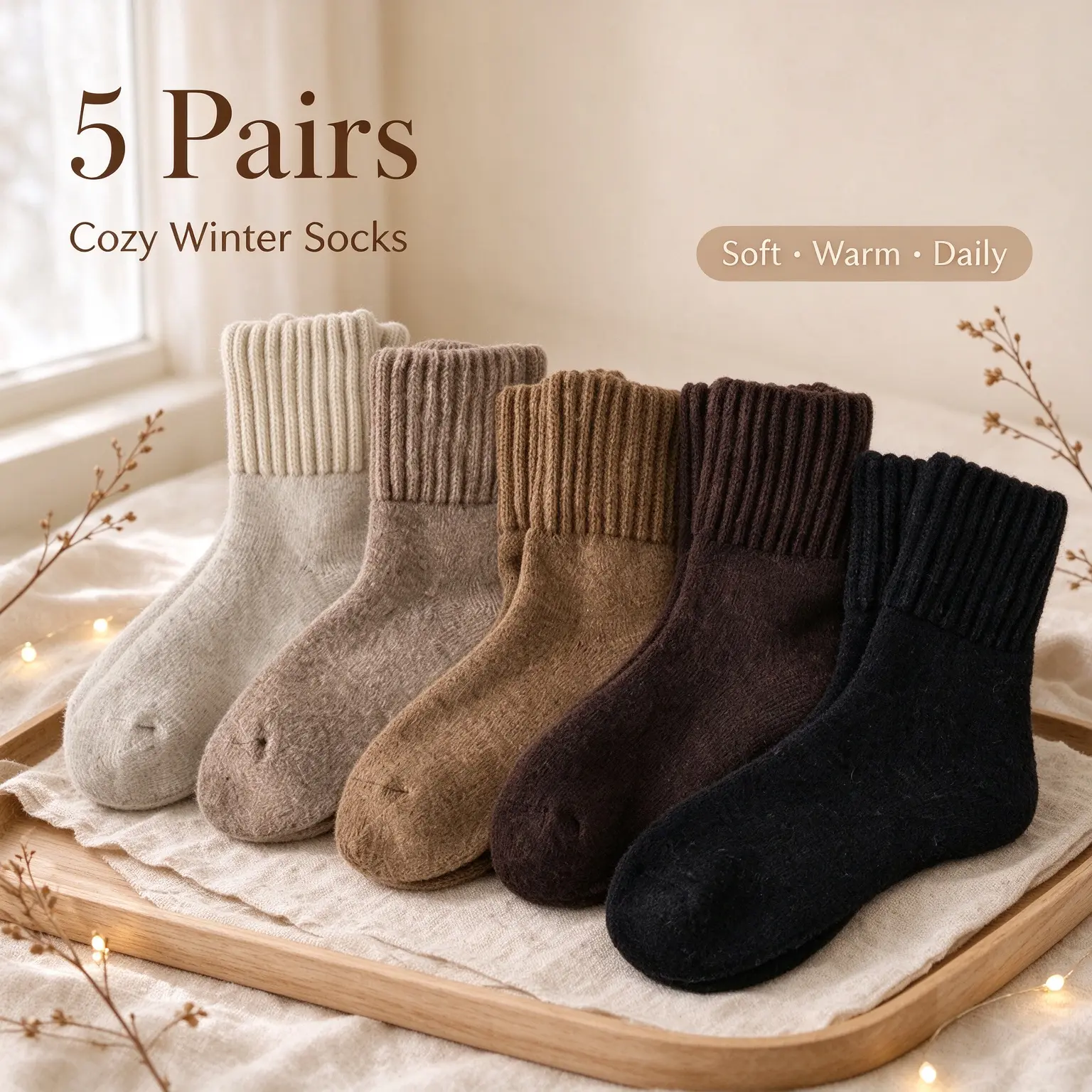 Women's Knit Mid-Calf Crew Socks, Solid Polyester Thermal Boot Socks, Ultra Soft Cozy Stretchy Casual Socks for Fall Winter Daily Wear