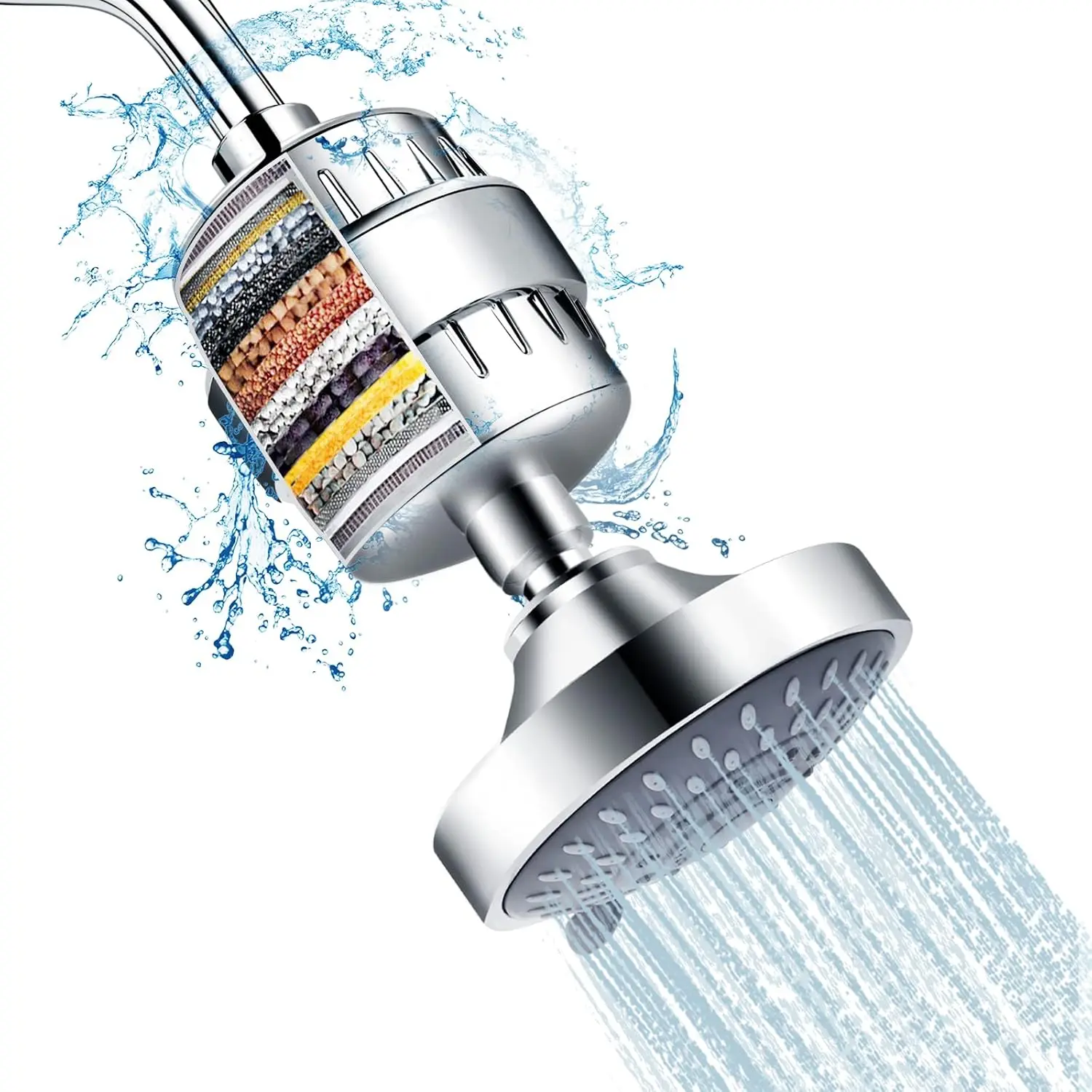 Shower Head and 15 Stage Shower Filter Combo, High Pressure 5 Spray Settings Filtered Showerhead with Water Softener Filter Cartridge for Hard Water Remove Chlorine and Harmful Substances