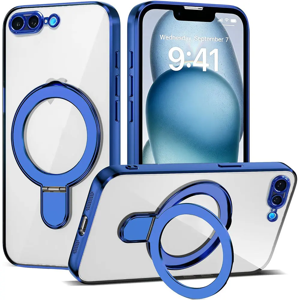 For iPhone 6S 7 8 Plus SE2 SE3 SE Cellphone Case with Invisible Magnetic Ring Stand [Full Camera Lens Protector]