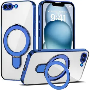 For iPhone 6S 7 8 Plus SE2 SE3 SE Case with Invisible Magnetic Ring Stand [Full Camera Lens Protector]