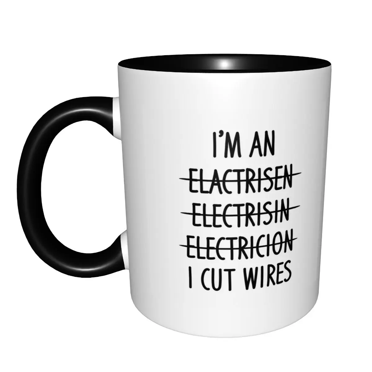 11oz Ceramic Coffee Mug with Handle - Classic Solid Print, Funny Wire-Cutting Design, Kitchenware Drinkware Gift Idea for Electrical Engineers
